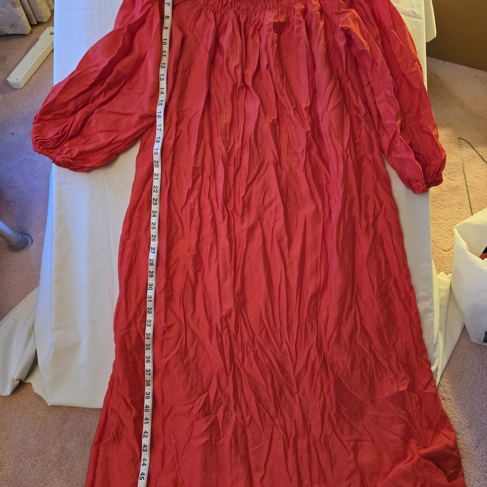 H&M Bright Red Elastic Off-Shoulder Top with Ruffle Trim